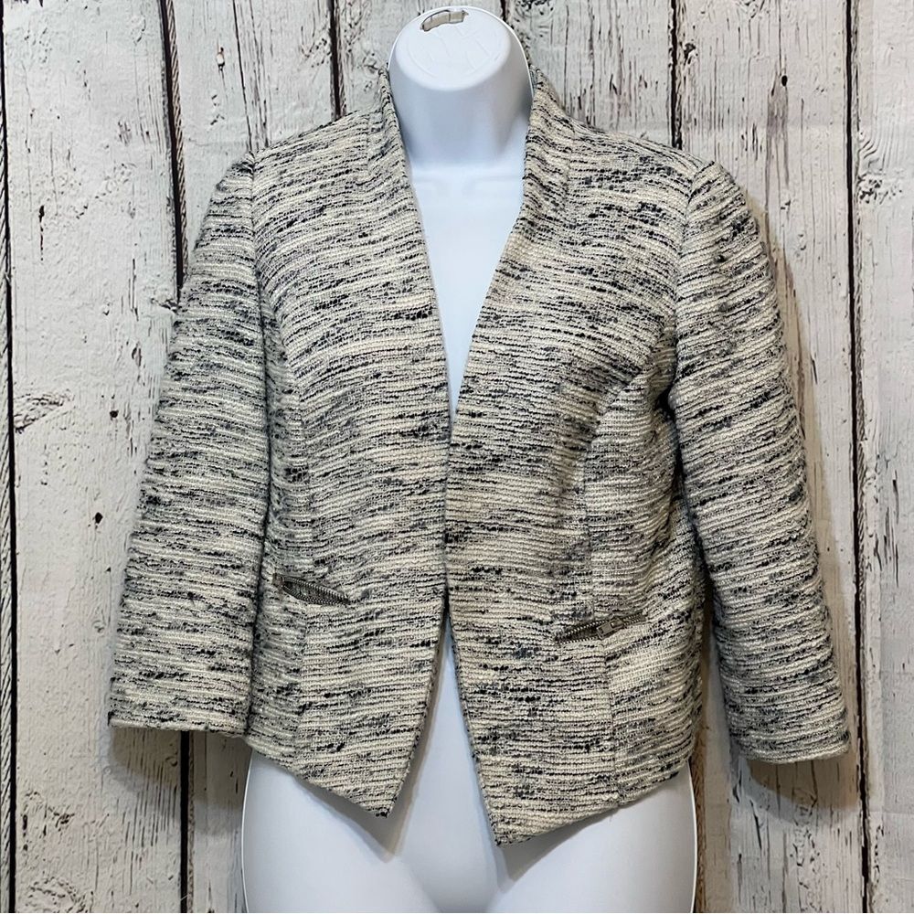 Cynthia Rowley Tweeted HookEye asymmetrical Long Sleeve old money office Blazer